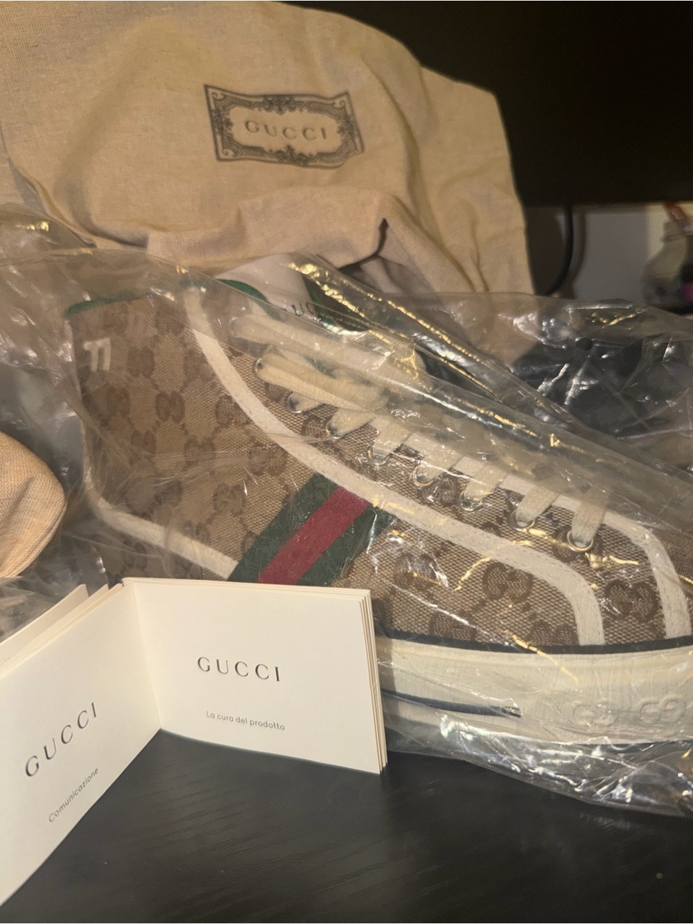 Gucci Brown GG Canvas Sneakers with Green and Red Web - Picture 5 of 7